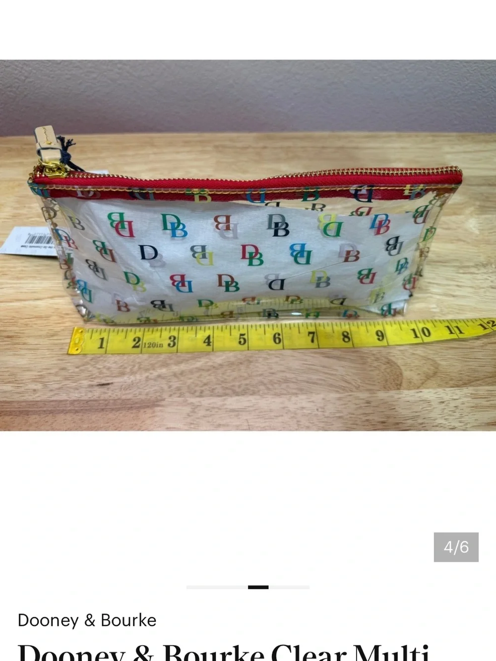 Dooney Burke on the go Clear Multicolor DB Logo Cosmetic Pouch leather zipper